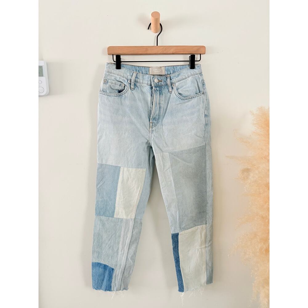 Everlane The 90s Cheeky Mended Jeans Size 26 Patchwork Indigo Crop Raw Hem - Picture 4 of 11